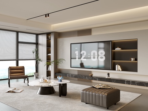  意式客厅 现代客厅 电视背景墙 电视柜 客厅背景 沙发茶几组3d模型 