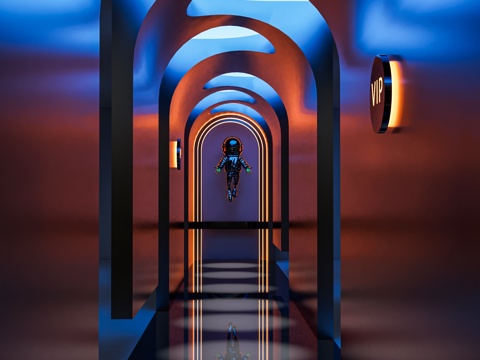 酒吧过道走廊 异形金属过道走廊 端景 赛博朋克走廊 KTV酒su模型