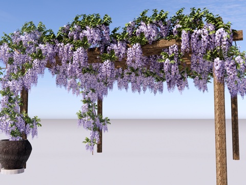 现代 廊架 紫藤萝廊架 紫藤花架 庭园景观廊架 木廊架 爬藤su模型