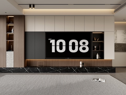 现代客厅电视墙 电视背景墙柜 电视柜 电视柜阳台柜一体su模型