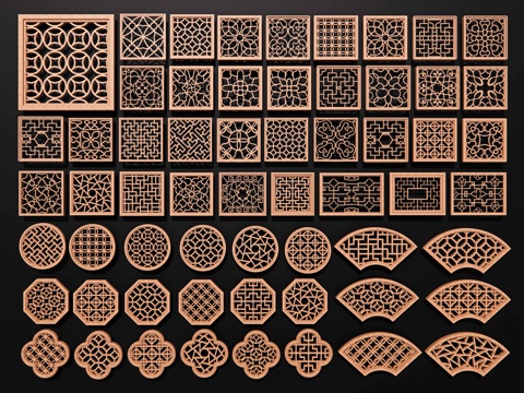 新中式镂花窗 窗花 窗户 镂空窗格 景墙花格窗 仿古漏窗su模型
