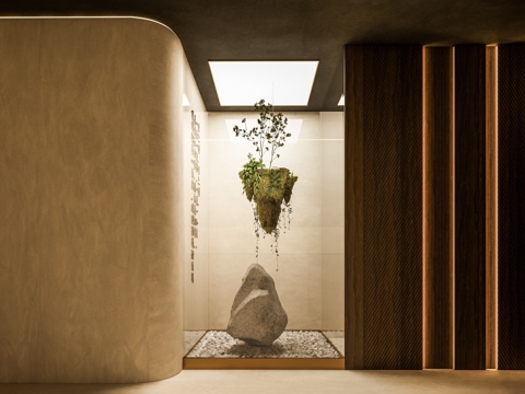 绿植端景 绿植盆栽景观 禅意松树景观 绿植艺术装置 悬空树景su模型