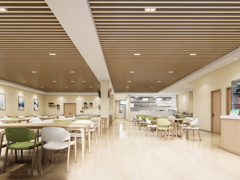 现代老年食堂 无障碍食堂 社区食堂su模型