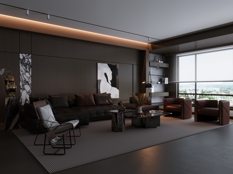 现代意式客餐厅 意式极简客餐厅 沙发背景墙 电视背景墙 餐厅su模型