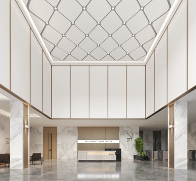  现代办公楼大厅3d模型 