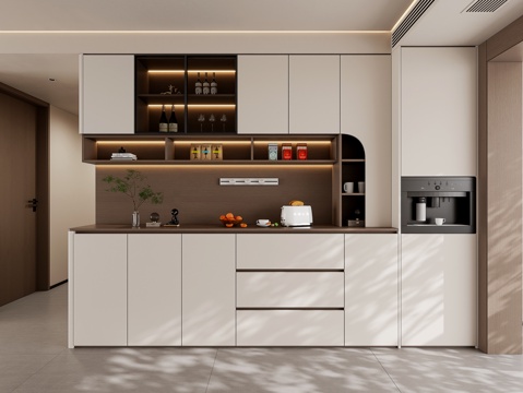 现代餐厅餐边柜 直饮机柜 酒柜餐边柜su模型