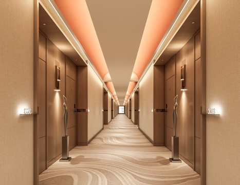 酒店过道走廊 会所商业空间走廊 墙面装饰墙饰 走廊过道su模型