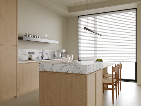 现代餐厅 岛台餐桌椅 餐椅su模型