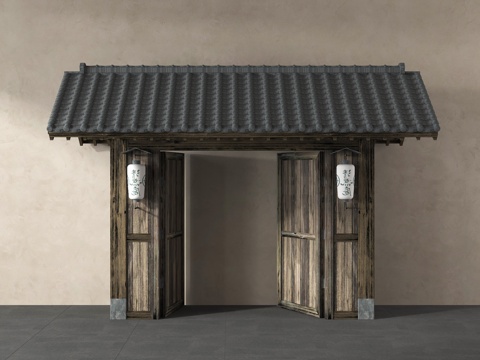 新中式庭院门 垂花门 徽派门 中式大门 庭院大门su模型