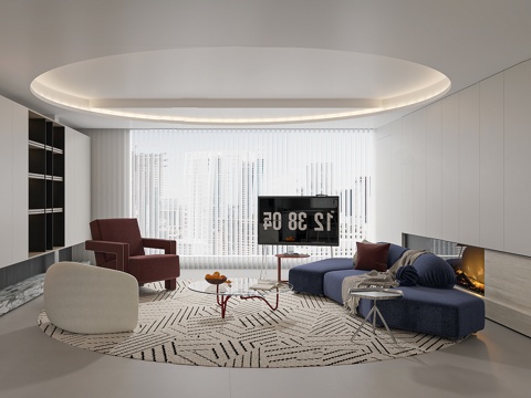 现代极简客厅沙发 现代极简沙发茶几 现代圆形地毯 现代沙发背su模型