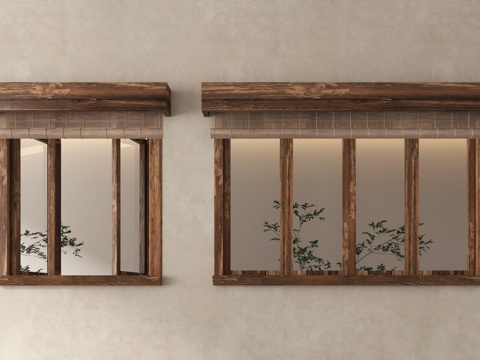 复古窗 复古民宿窗户su模型