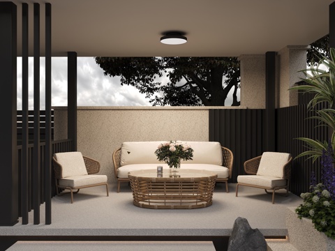  现代法式庭院景观 铝合金亭子 休闲亭 休闲沙发 围栏景墙组合3d模型 