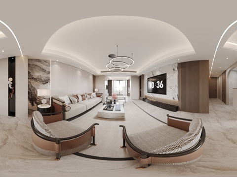  现代新中式客餐厅全景 