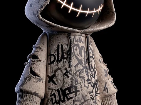  赛博朋克艺术装置 网红打卡玩偶 人偶装饰品 网红店铺艺术装置3d模型 