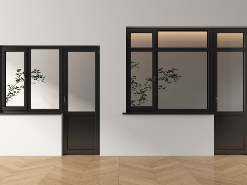 现代门联窗  窗户 连 玻璃门su模型