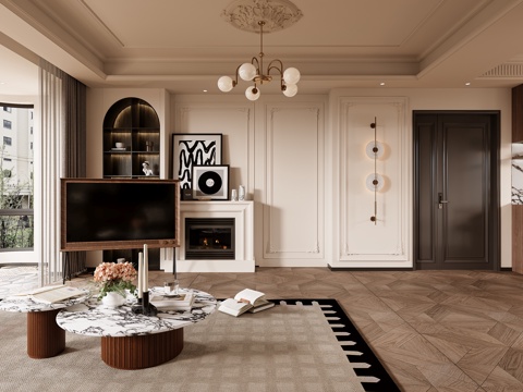  法式复古客厅3d模型 