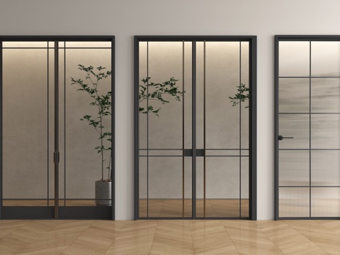 法式玻璃双开门 玻璃单开门 长虹玻璃门 厨卫门su模型