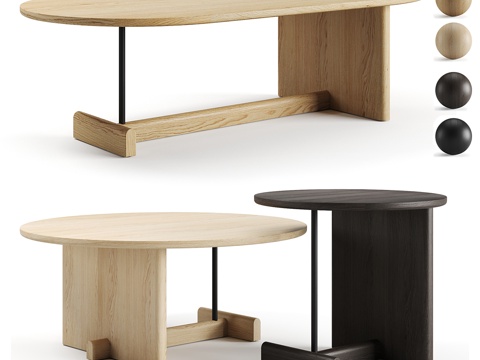  KOKU 现代茶几组合 实木茶几 宋式美学茶几3d模型 