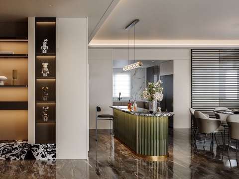 现代轻奢餐厅吧台 现代过道装饰柜 现代手办展示柜 现代轻奢餐su模型