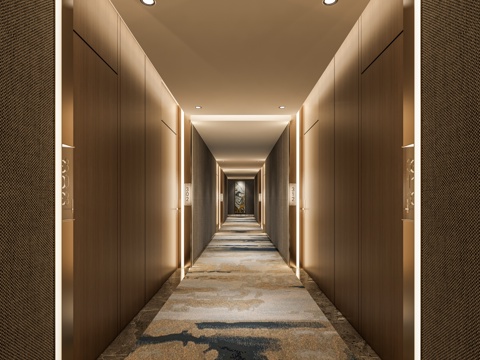 酒店过道走廊 会所商业空间走廊 墙面装饰墙饰 走廊过道su模型