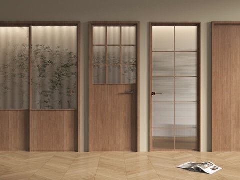 新中式单开门 玻璃单开门 房门 卧室门 厨卫门 双开门su模型