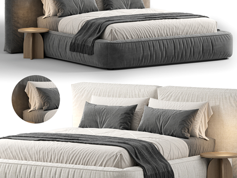  现代意式 BONALDO 布艺双人床3d模型 