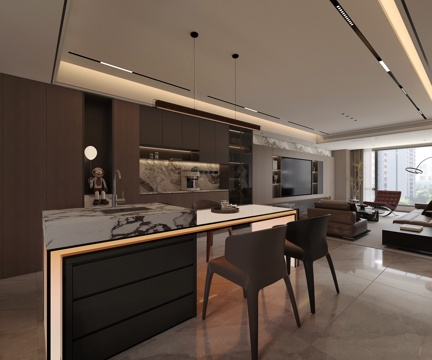  意式客餐厅岛台餐桌3d模型 