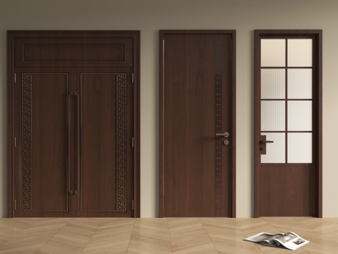 新中式入户门 双开门 单开门 厨卫门  房门su模型