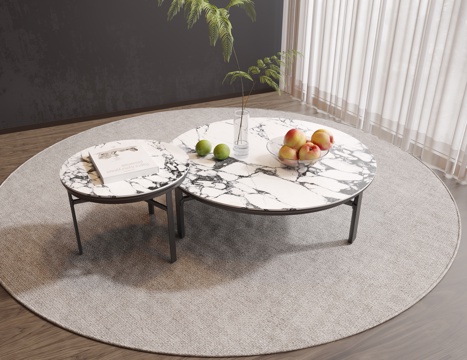 现代茶几 大理石茶几 子母茶几 茶几摆件 水果su模型