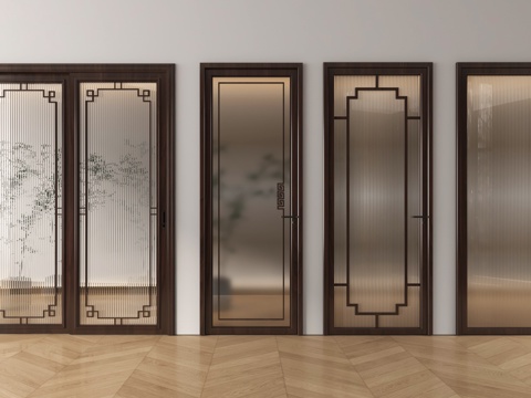 新中式单开门 双开门 玻璃门 房门 厨卫门 推拉门su模型su模型