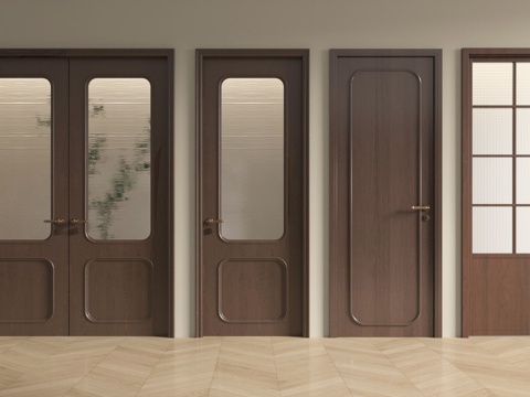 中古风单开门 房门 厨卫门 木门 玻璃门 双开门su模型