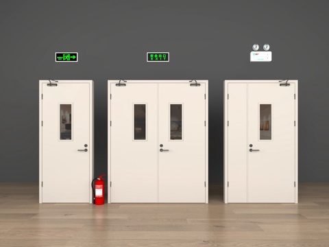 现代消防双开门 防火门 消防门 安全出口 楼梯间门su模型