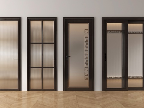 新中式单开门 双开门 玻璃门 房门 厨卫门 推拉门su模型