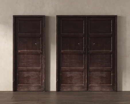 中式复古门 旧木 中式  老木门su模型