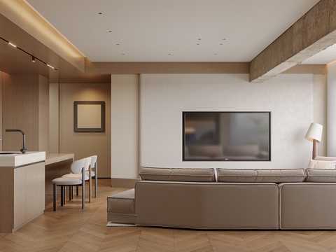  原木风侘寂客餐厅3d模型 