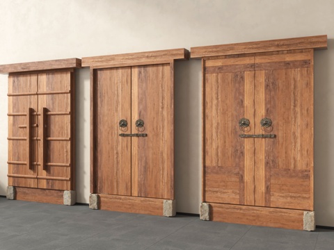 中式复古门 旧木 中式  老木门 庭院门su模型