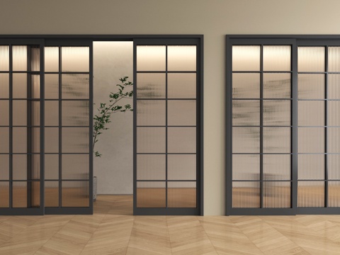 法式推拉门 厨房推拉门 百叶推拉门 阳台推拉门su模型