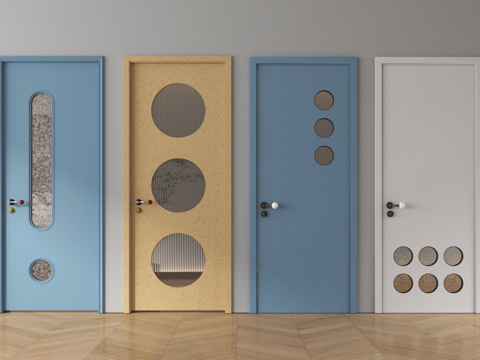 现代单开门  洞洞门 卧室门 玻璃门su模型