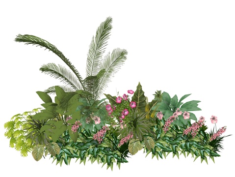 现代庭院植物堆景观组合su模型