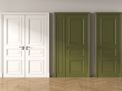 简欧卧室门 双开门 入户门su模型