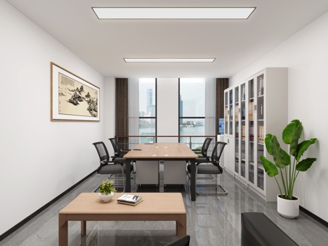  现代简约四人办公室办公家具设备3d模型 