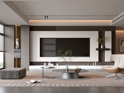 意式客厅 现代客厅 电视背景墙 电视柜 客厅背景 沙发茶几组su模型