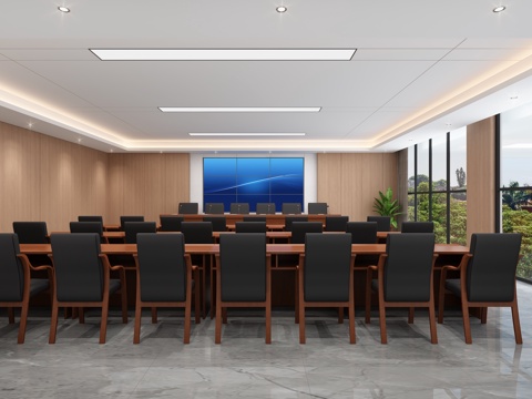  现代中型多人主席台会议室办公家具设备3d模型 