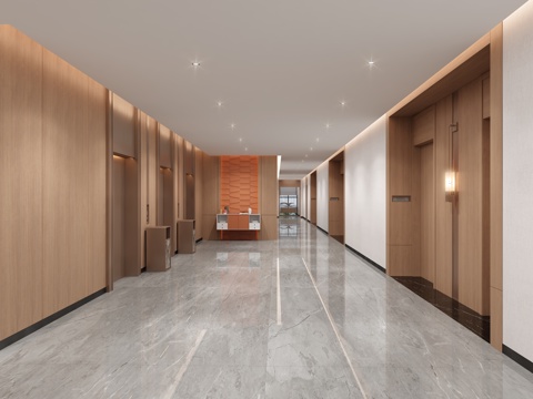  现代酒店过道大厅电梯间走道3d模型 