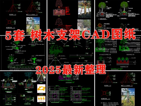 树木支架 乔木支架 树木支撑 栽植支撑 大树支撑cad施工图
