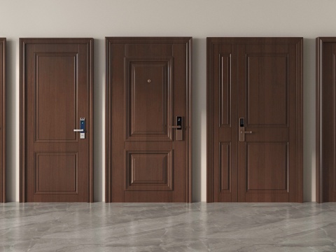 新中式防盗门 入户门 单开门su模型