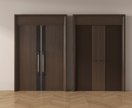 现代双开门 入户门 防盗门su模型