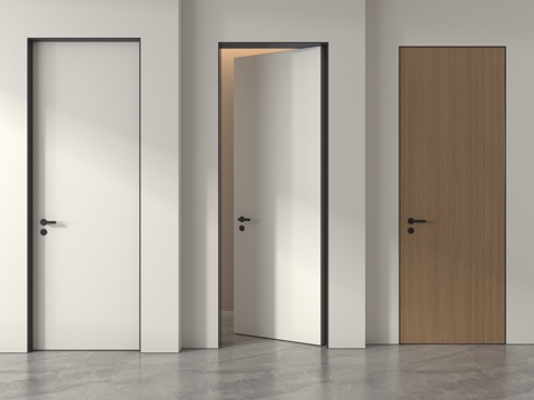 现代单开门 无框门 隐形门 平开门 极窄门su模型