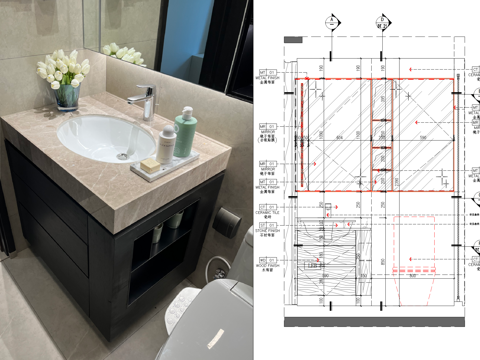 住宅卫生间洗手台、卫生间台盆柜详图、石材内嵌洗手盆、卫生间台cad施工图
