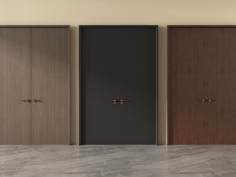 现代双开门 入户门 防盗门su模型